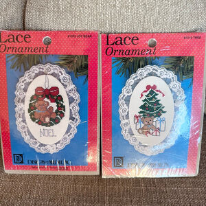 NOS Vintage Designs For The Needle Christmas Lace Ornament Cross Stitch Kits 2EA